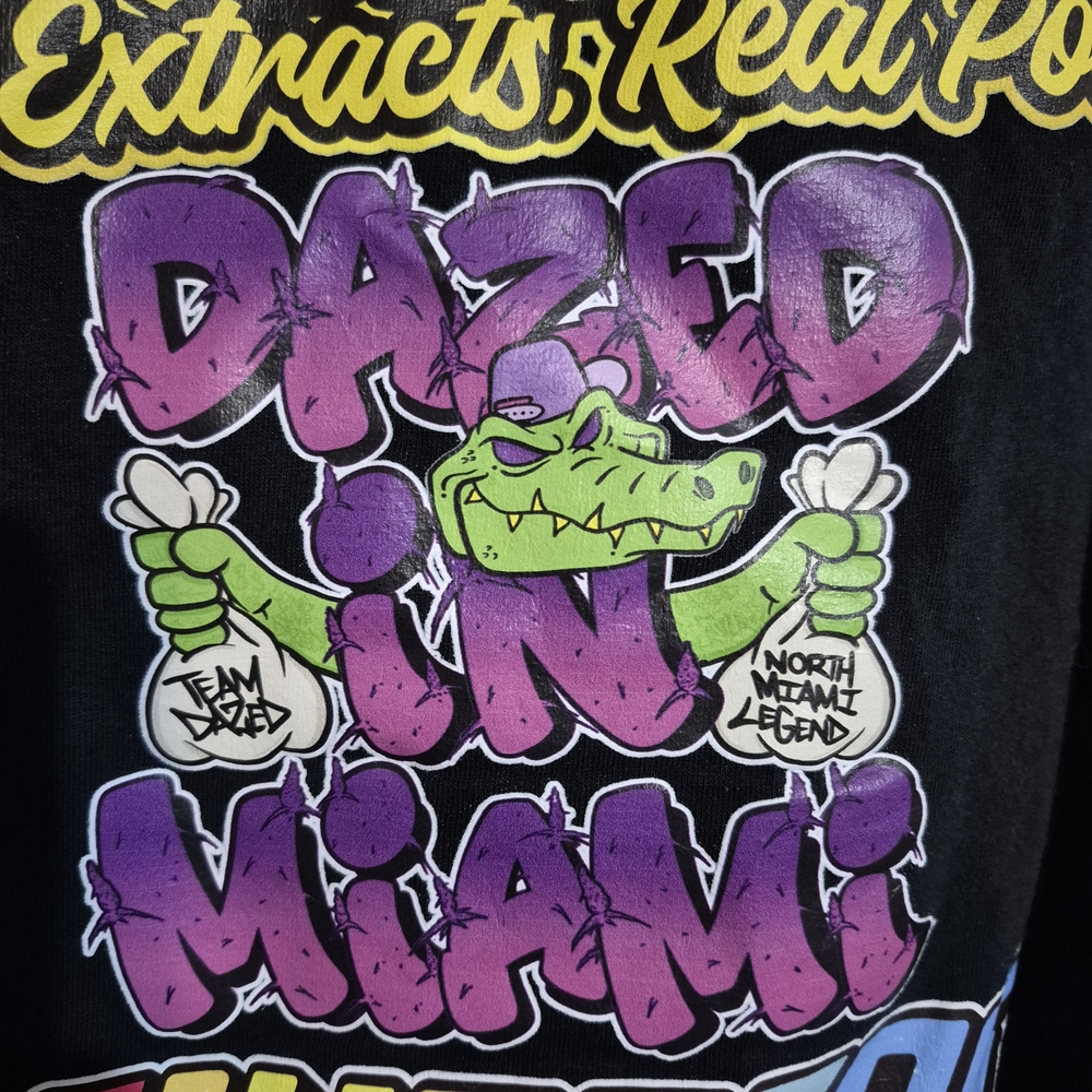 Source Unknown Black Tee with Purple and Green Graphic